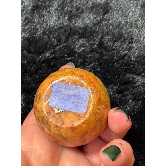 Italian Alabaster Round Orange Marble Owl Sculpture With Intricate Detailing - Picture 4 of 5